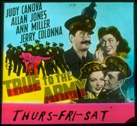 9h120 TRUE TO THE ARMY glass slide '42 sexy Ann Miller, wacky Judy Canova, Allan Jones, Colonna