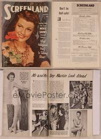 9h069 SCREENLAND magazine October 1948, sexy Rita Hayworth close up smiling with rose!