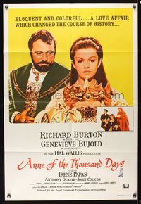 9j502 ANNE OF THE THOUSAND DAYS Aust 1sh '70 c/u of King Richard Burton & Genevieve Bujold!