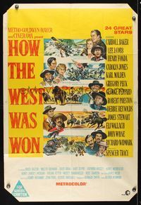 9j532 HOW THE WEST WAS WON Aust 1sh '64 John Ford, Debbie Reynolds, Gregory Peck & all-star cast!