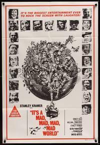 9j536 IT'S A MAD, MAD, MAD, MAD WORLD Aust 1sh R70s art of entire cast on Earth by Jack Davis!