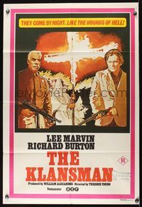 9j539 KLANSMAN Aust 1sh '74 cool artwork of Lee Marvin & Richard Burton, flaming cross!