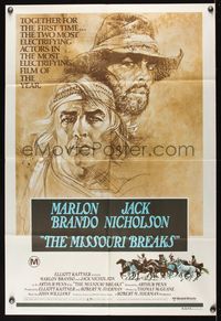 9j549 MISSOURI BREAKS Aust 1sh '76 art of Marlon Brando & Jack Nicholson by Bob Peak!