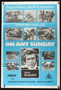 9j555 ON ANY SUNDAY Aust 1sh '71 Bruce Brown classic, Steve McQueen, motorcycle racing!