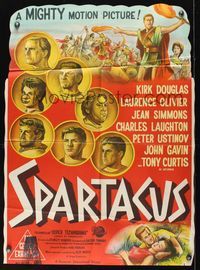 9j572 SPARTACUS Aust 1sh '61 classic Stanley Kubrick & Kirk Douglas, different stone litho art!