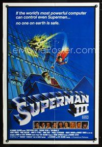 9j576 SUPERMAN III Aust 1sh '83 art of Christopher Reeve flying toward Richard Pryor by L. Salk!
