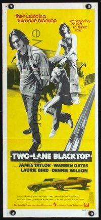 9j959 TWO-LANE BLACKTOP Aust daybill '71 James Taylor is the driver, Oates is GTO, Laurie Bird