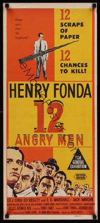 9j586 12 ANGRY MEN Aust daybill '57 Henry Fonda, Sidney Lumet courtroom jury classic!