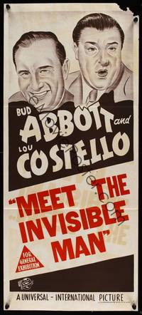 9j590 ABBOTT & COSTELLO STOCK Aust daybill '50s stone litho art of Bud & Lou, Invisible Man!