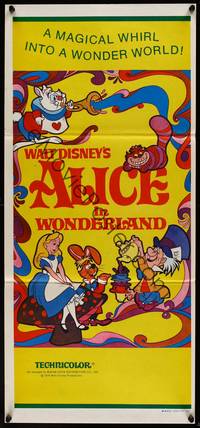9j597 ALICE IN WONDERLAND Aust daybill R74 Walt Disney Lewis Carroll classic, cool psychedelic art