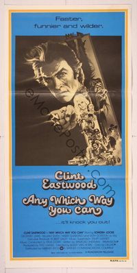 9j607 ANY WHICH WAY YOU CAN Aust daybill '80 cool artwork of Clint Eastwood & Clyde by Bob Peak!