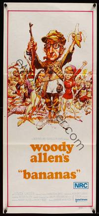 9j616 BANANAS Aust daybill '71 great artwork of Woody Allen by E.C. Comics artist Jack Davis!