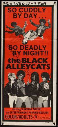 9j626 BLACK ALLEYCATS Aust daybill '73 artwork of sexy bad black chicks!