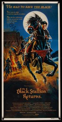 9j627 BLACK STALLION RETURNS Aust daybill '83 really cool art of boy riding horse!