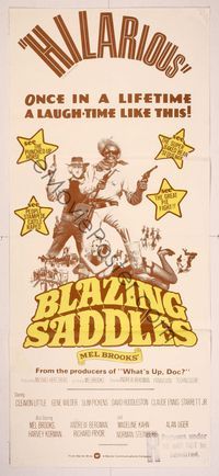 9j629 BLAZING SADDLES Aust daybill '74 classic Mel Brooks western, Cleavon Little & Gene Wilder!