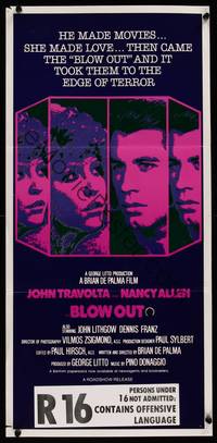 9j631 BLOW OUT Aust daybill '81 John Travolta, Brian De Palma, the edge of terror!
