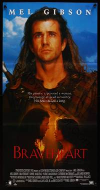 9j640 BRAVEHEART Aust daybill '95 cool image of Mel Gibson as William Wallace!