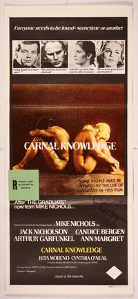 9j652 CARNAL KNOWLEDGE Aust daybill '71 Jack Nicholson, Candice Bergen, Art Garfunkel, Ann-Margret