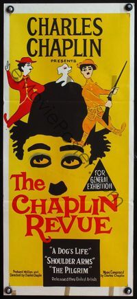 9j656 CHAPLIN REVUE Aust daybill '60 Charlie Chaplin comedy compilation, cool artwork!
