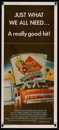 9j658 CHEECH & CHONG'S NEXT MOVIE Aust daybill '80 Tommy Chong, Cheech Marin, drive-in drug art!