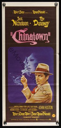 9j660 CHINATOWN Aust daybill '74 Amsel art of smoking Nicholson & Faye Dunaway, Roman Polanski!