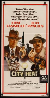 9j665 CITY HEAT Aust daybill '84 art of Clint Eastwood the cop & Burt Reynolds the detective!
