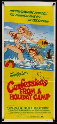 9j671 CONFESSIONS FROM A HOLIDAY CAMP Aust daybill '77 Robin Askwith, wacky sexy artwork!