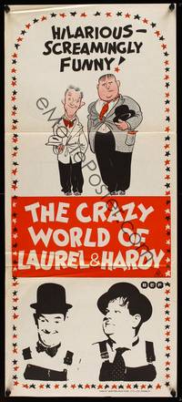 9j674 CRAZY WORLD OF LAUREL & HARDY Aust daybill '67 Hal Roach, wacky art of Stan & Oliver!