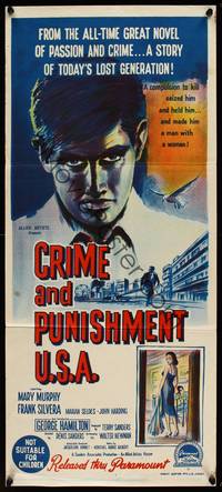 9j675 CRIME & PUNISHMENT U.S.A. Aust daybill '59 George Hamilton, from the world-famed novel!