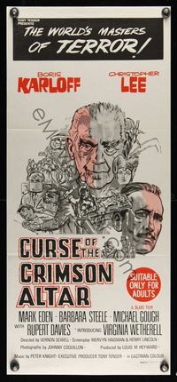 9j676 CRIMSON CULT Aust daybill '70 Boris Karloff, Christopher Lee, Curse of the Crimson Altar!