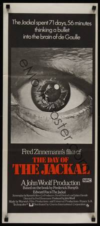 9j679 DAY OF THE JACKAL Aust daybill '73 Fred Zinnemann classic, master killer Edward Fox!