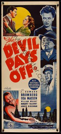 9j690 DEVIL PAYS OFF Aust daybill '41 art of J. Edward Bromberg, Osa Massen, huge devil!