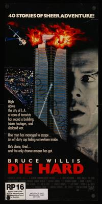 9j692 DIE HARD Aust daybill '88 Bruce Willis vs twelve terrorists, crime classic!