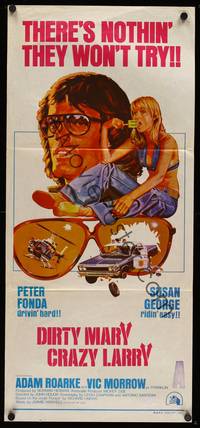 9j694 DIRTY MARY CRAZY LARRY Aust daybill '74 art of Peter Fonda & sexy Susan George w/popsicle!