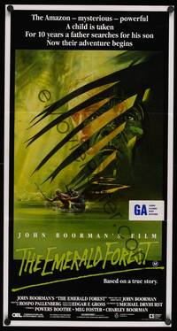 9j704 EMERALD FOREST Aust daybill '85 John Boorman, Powers Boothe, based on a true story, cool art