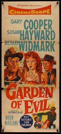 9j729 GARDEN OF EVIL Aust daybill '54 art of Gary Cooper, sexy Susan Hayward, & Richard Widmark!