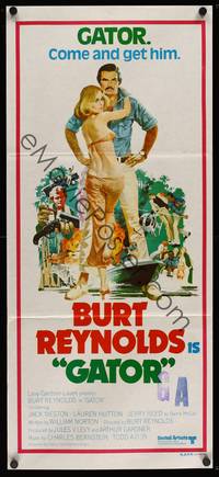 9j730 GATOR Aust daybill '76 art of Burt Reynolds & Lauren Hutton by McGinnis!