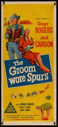 9j748 GROOM WORE SPURS Aust daybill '51 lady lawyer Ginger Rogers & Hollywood cowboy Jack Carson!