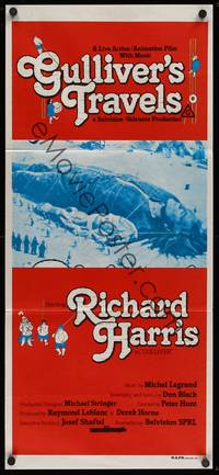 9j749 GULLIVER'S TRAVELS Aust daybill '77 Richard Harris, cool image of tied down Gulliver!