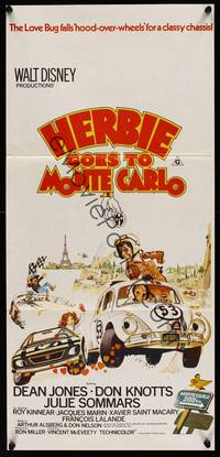 9j756 HERBIE GOES TO MONTE CARLO Aust daybill '77 Disney, art of Volkswagen Beetle car racing!