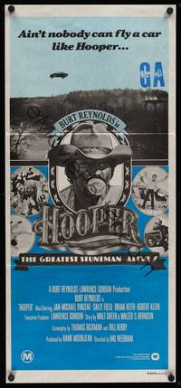 9j759 HOOPER Aust daybill '78 duotone art of stunt man Burt Reynolds plus car jumping ravine!