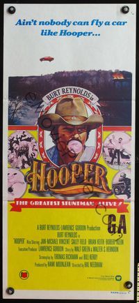 9j760 HOOPER Aust daybill '78 great portrait of stunt man Burt Reynolds plus car jumping ravine!