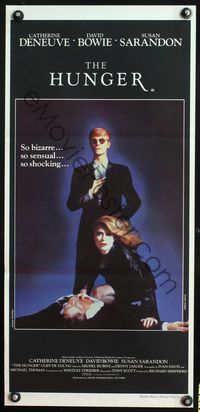 9j765 HUNGER Aust daybill '83 cool image of vampire Catherine Deneuve & rocker David Bowie!