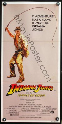 9j769 INDIANA JONES & THE TEMPLE OF DOOM whip style Aust daybill '84 cool art of Harrison Ford with whip!