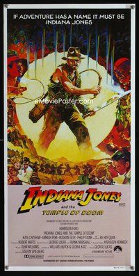 9j770 INDIANA JONES & THE TEMPLE OF DOOM Vaughan art style Aust daybill '84 montage art of Ford by Mike Vaughan!