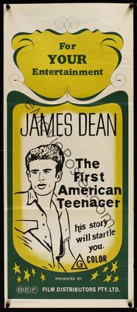 9j774 JAMES DEAN: THE FIRST AMERICAN TEENAGER Aust daybill '76 his story will startle you!