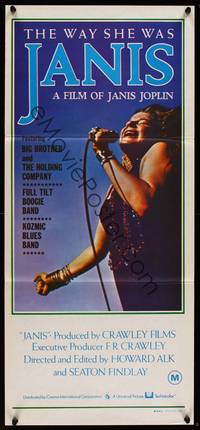9j775 JANIS Aust daybill '75 great image of Joplin singing by Jim Marshall, rock & roll!
