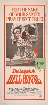9j798 LEGEND OF HELL HOUSE Aust daybill '73 skull & haunted house dripping with blood art by B.T.!
