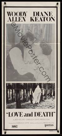 9j803 LOVE & DEATH Aust daybill '75 Woody Allen & Diane Keaton romantic kiss close up!