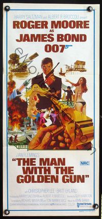 9j813 MAN WITH THE GOLDEN GUN Aust daybill '74 Roger Moore as James Bond by Robert McGinnis!